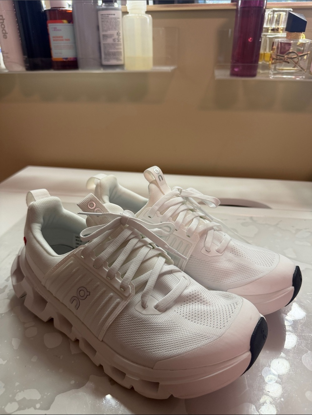 Oncloud Running Women's White Cloudmonster Sneakers with Black Toe Accent
